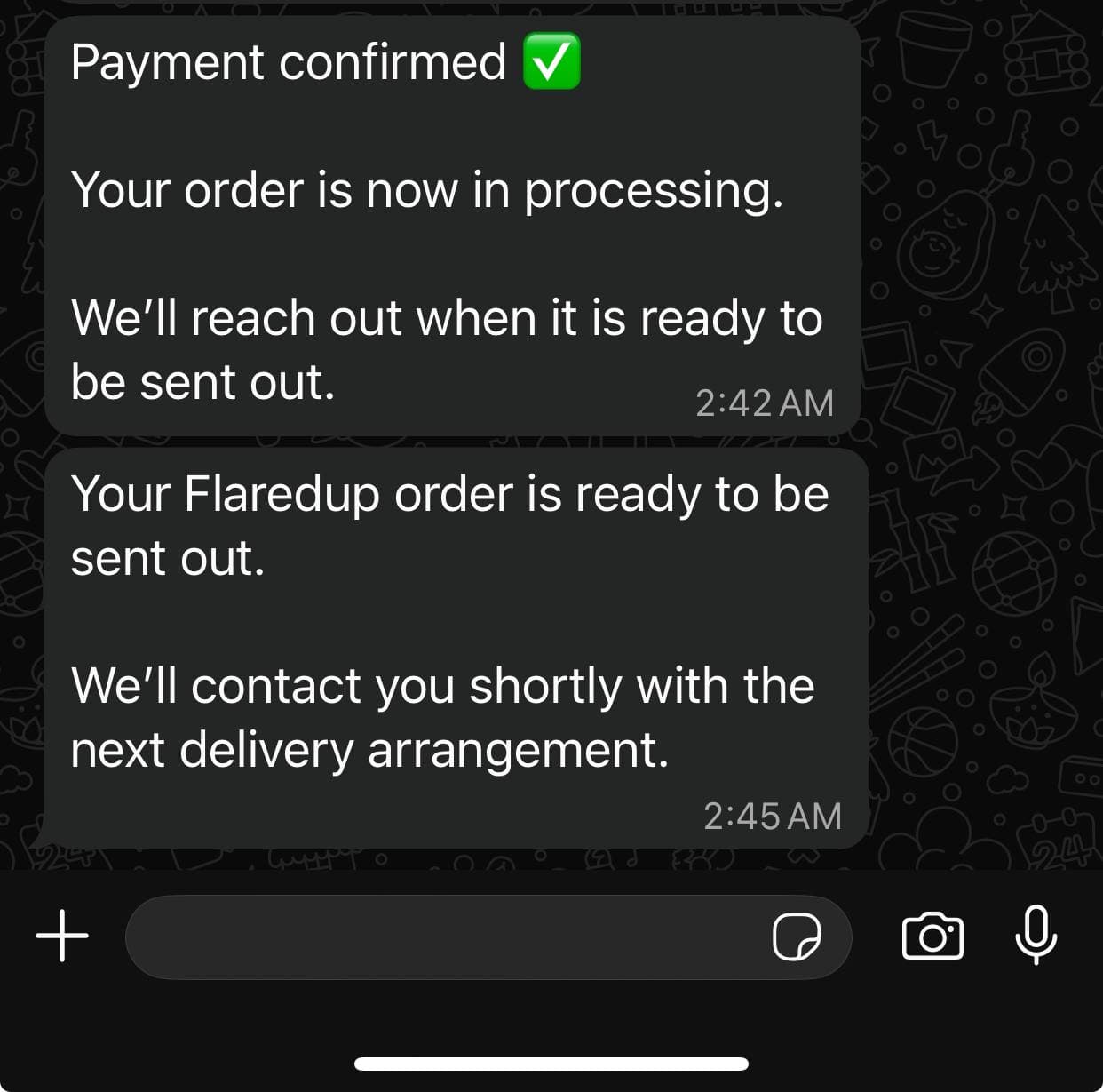 A customer receives payment confirmation and order progress updates through BinLeads